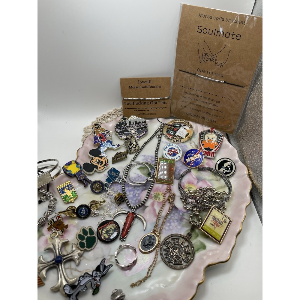 Mixed Lot Costume Jewelry, Necklaces, Pins, Bracelets, Cuffs And Earrings